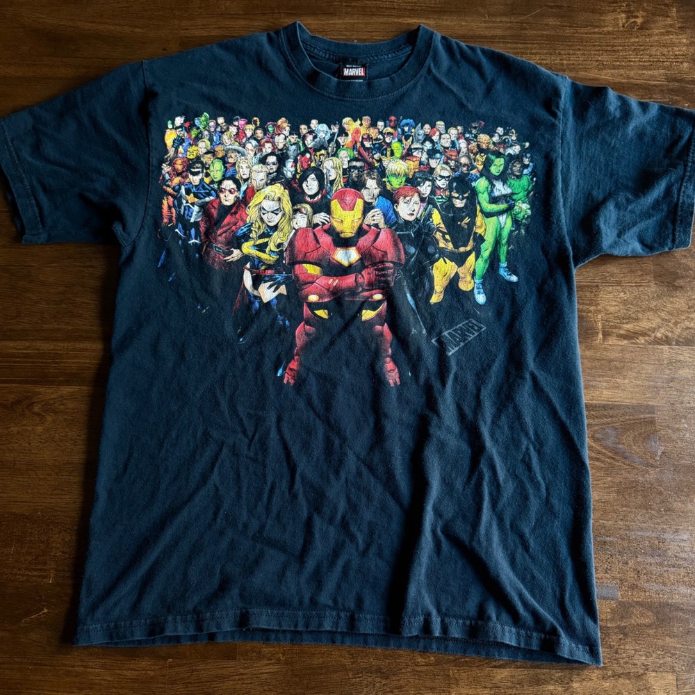 Vintage Mad Engine Marvel Comics Character Collage Graphic T-Shirt Mens Large